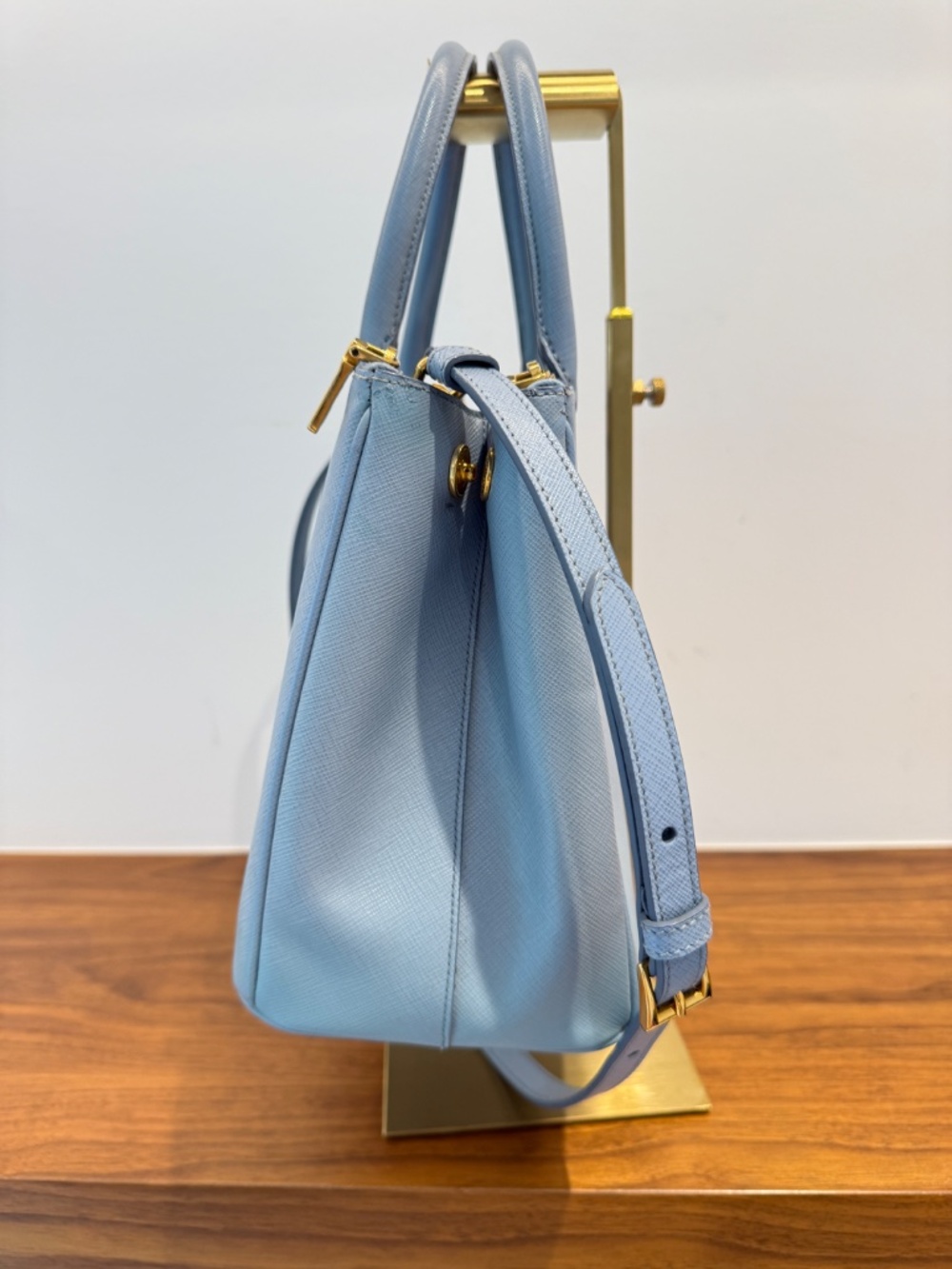 Prada Saffiano Small Galleria Double Zip Tote in Blue - Picture 5 of 15